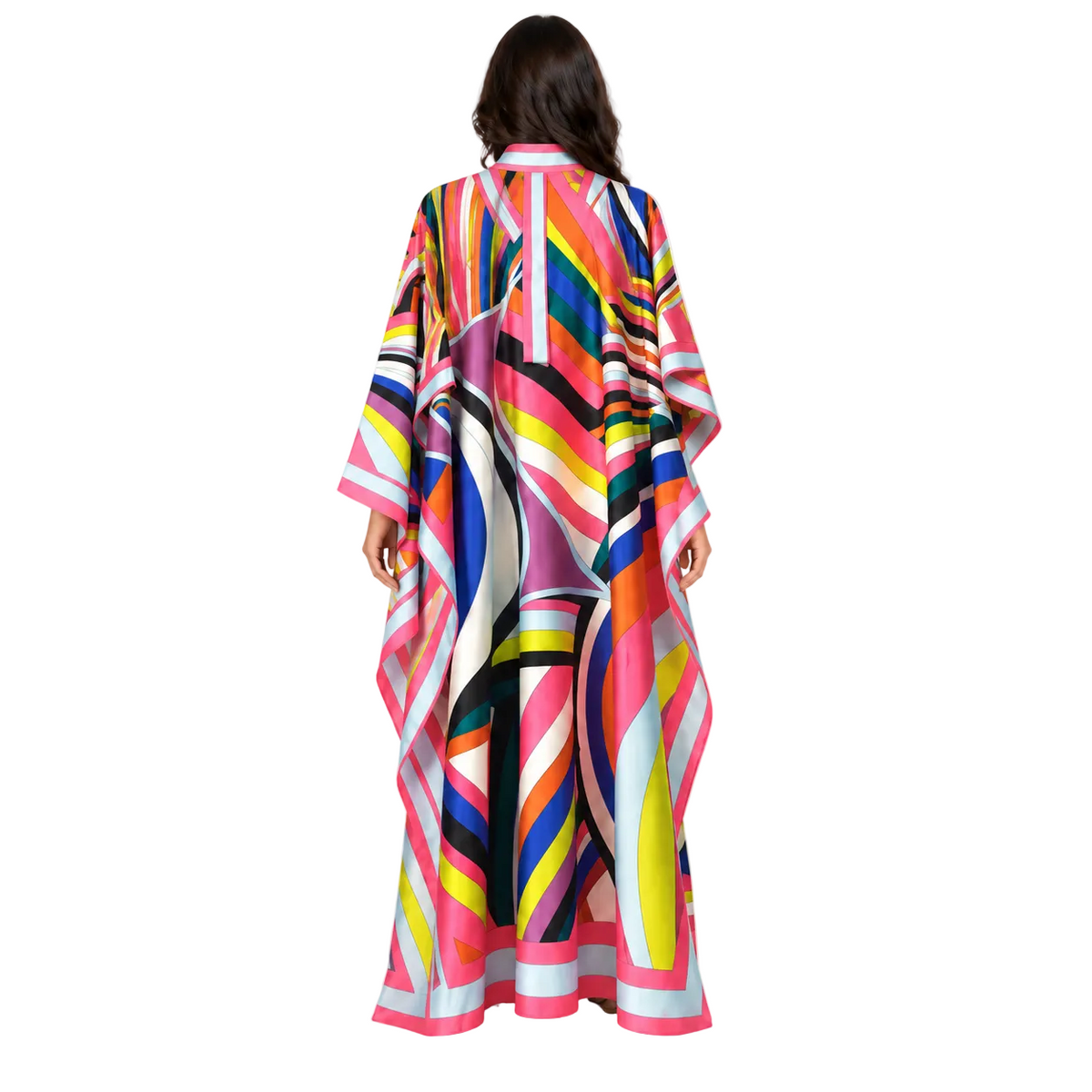 Elegant Multicolor Abstract Print Satin Kaftan-4