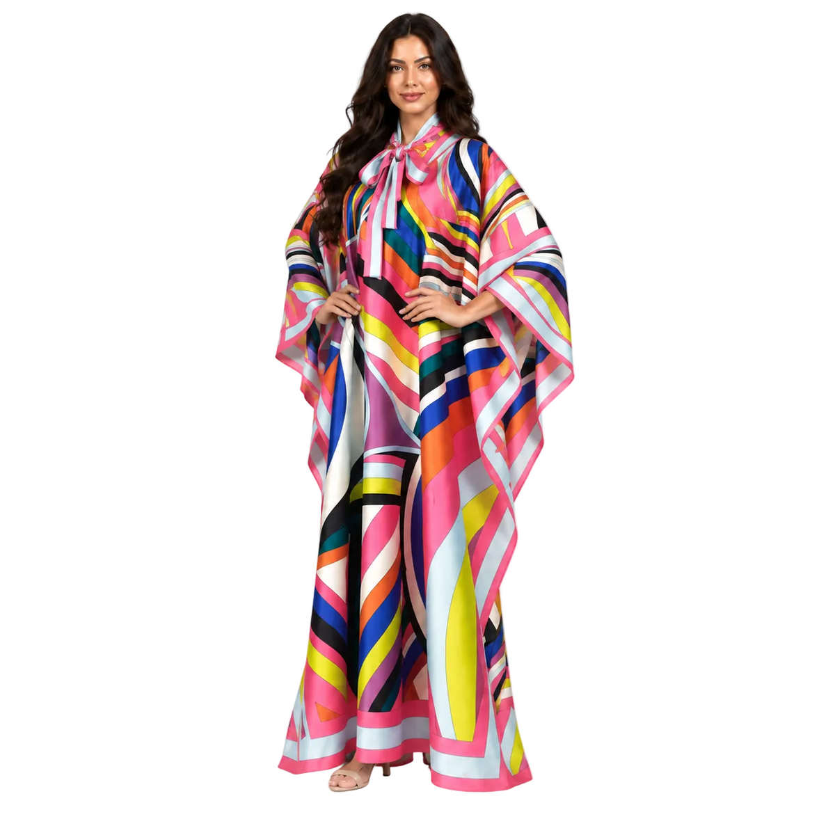 Elegant Multicolor Abstract Print Satin Kaftan-3