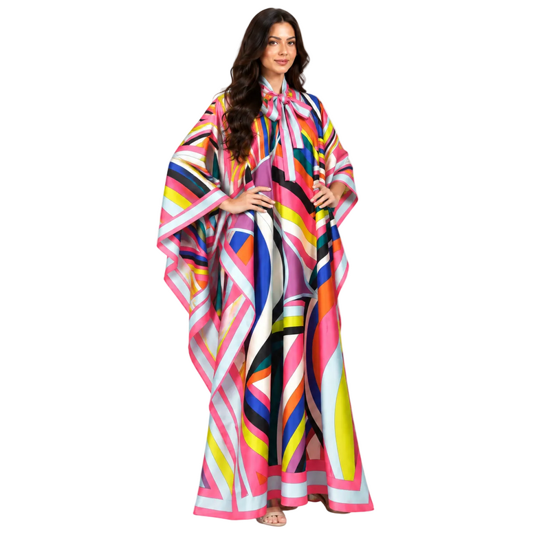 Elegant Multicolor Abstract Print Satin Kaftan-2