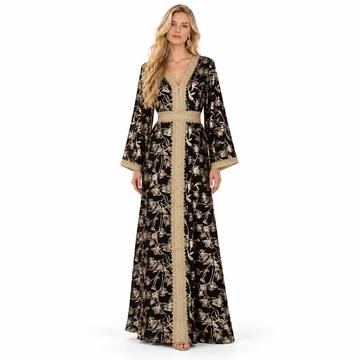 Black Gold Embroidered Luxury Gamis Kaftan