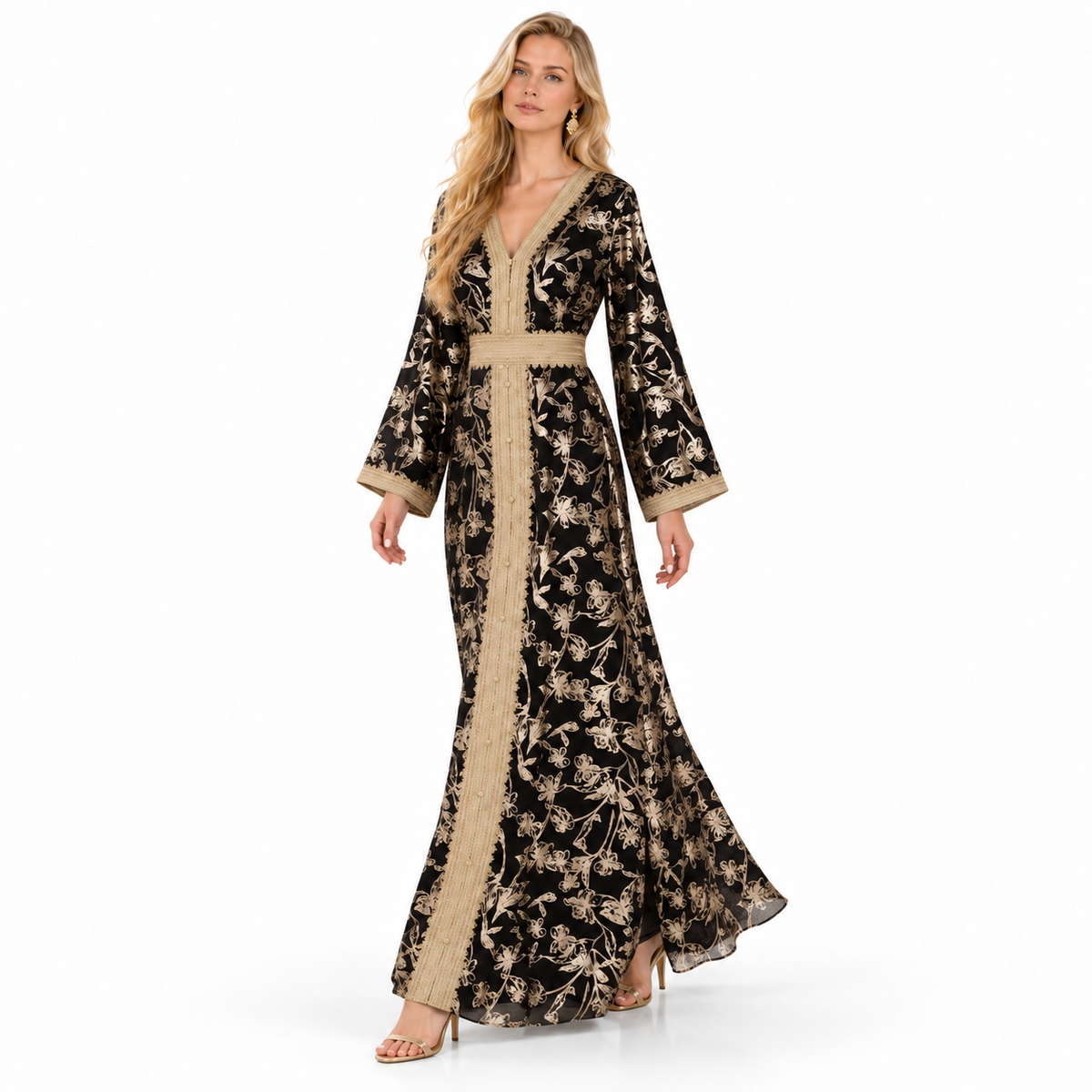 Black Gold Embroidered Luxury Moroccan Kaftan-3