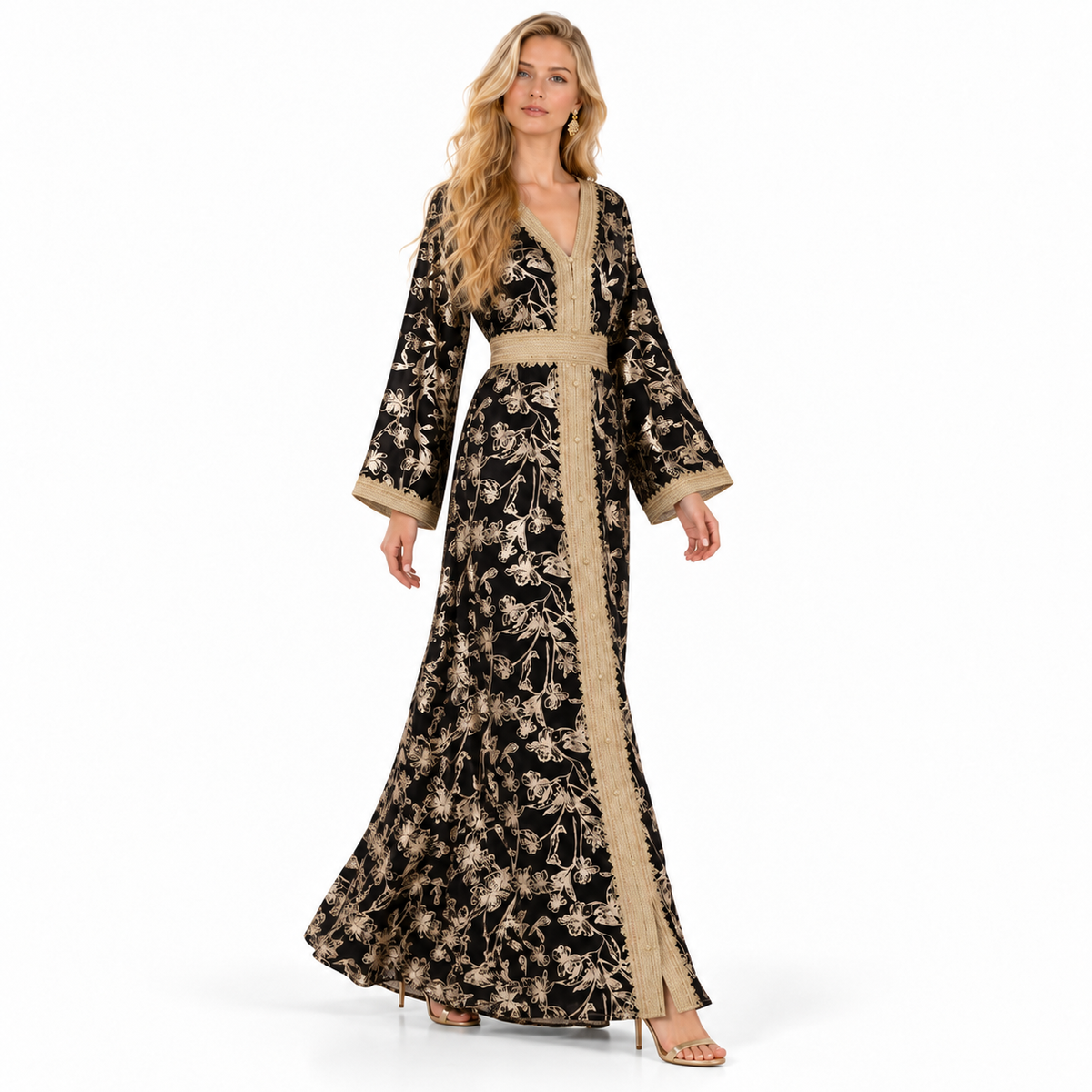 Black Gold Embroidered Luxury Gamis Kaftan