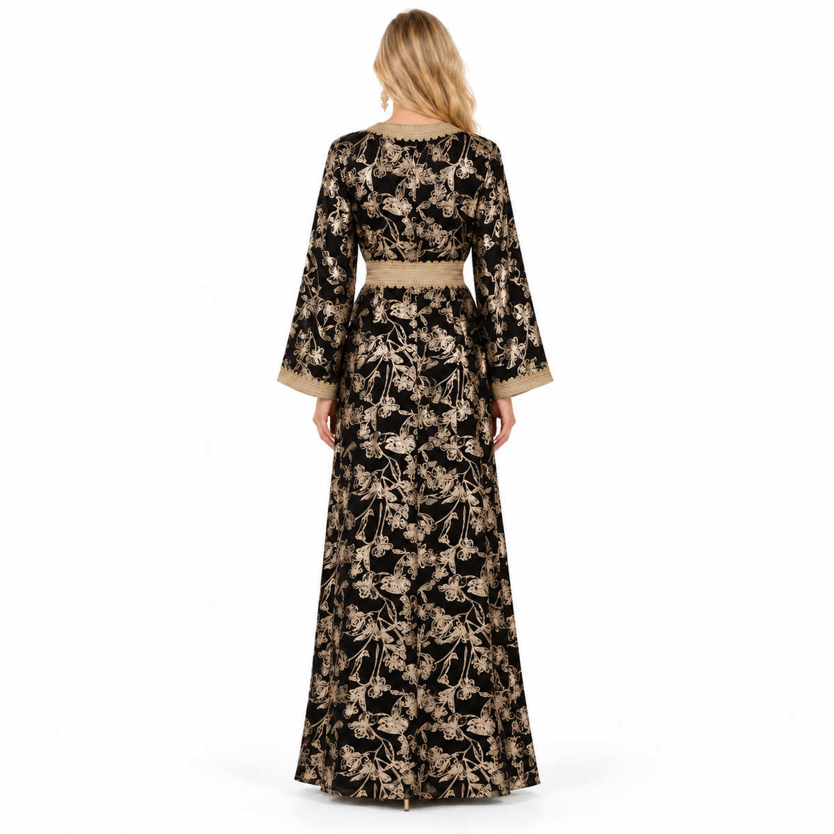 Black Gold Embroidered Luxury Moroccan Kaftan-4