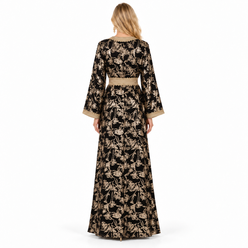 Black Gold Embroidered Luxury Moroccan Kaftan-4