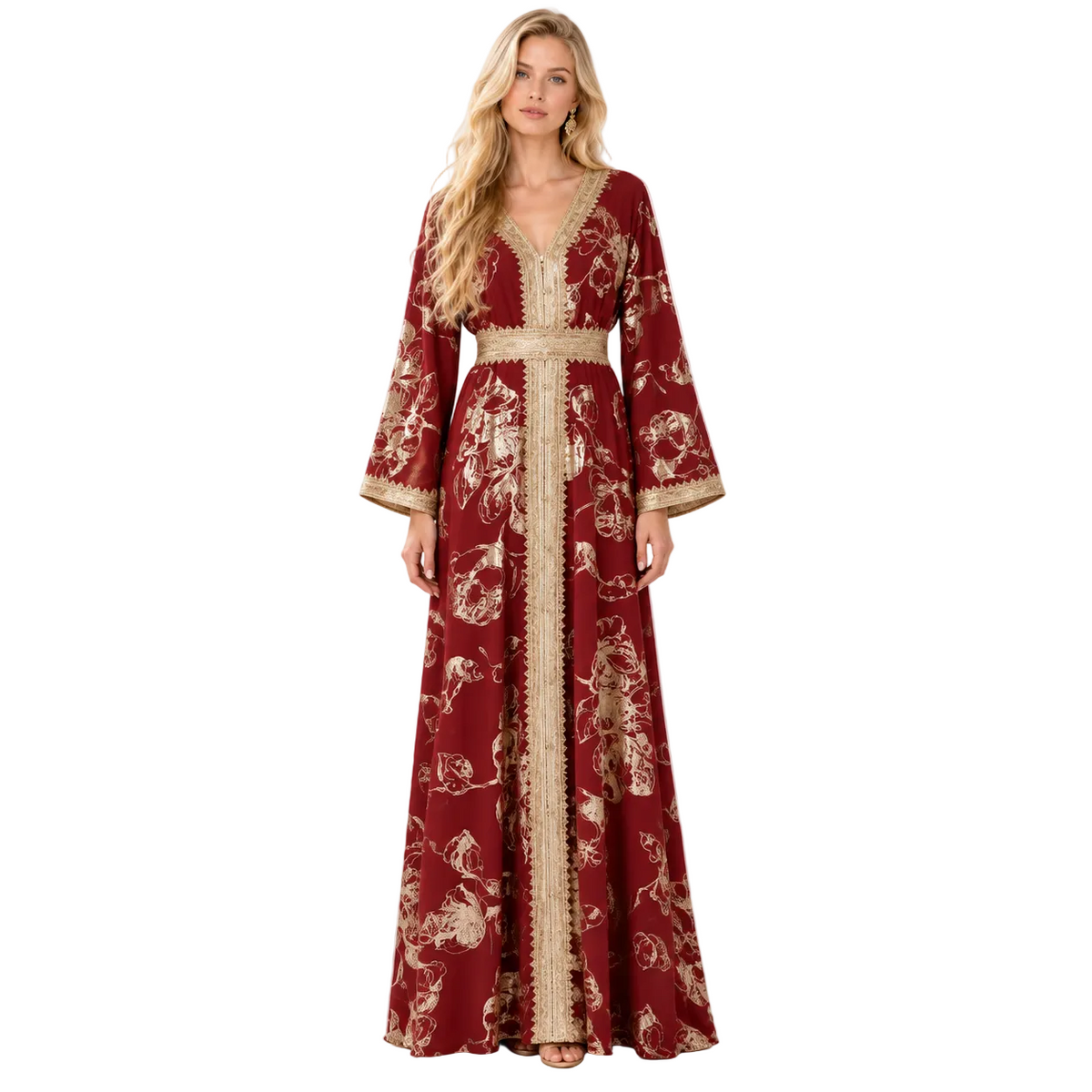 Red Gold Embroidered Luxury Gamis Kaftan-1