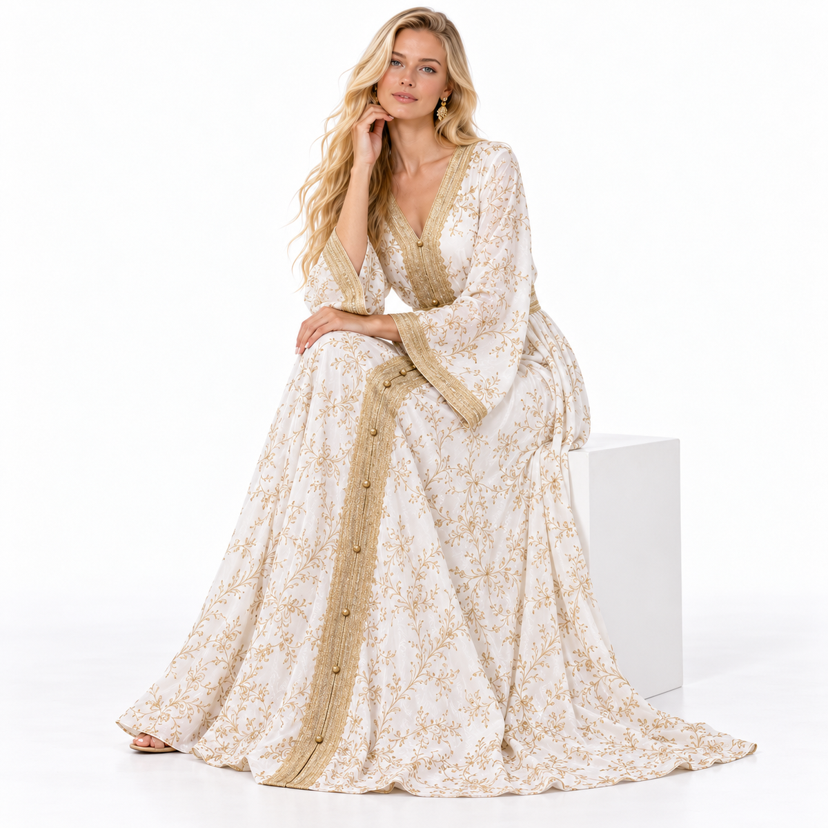 Elegant Gold Embroidered Luxury Gamis Kaftan
