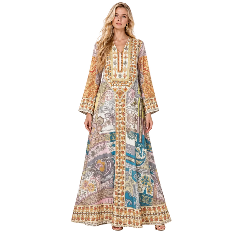 Multicolor Paisley Printed Elegant Gamis Kaftan-1