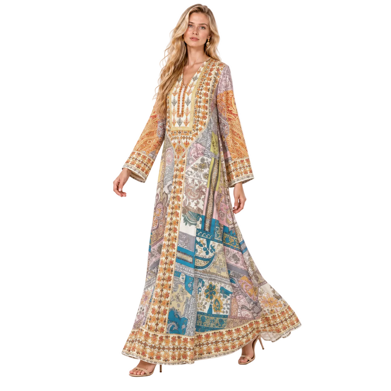 Multicolor Paisley Printed Elegant Gamis Kaftan-3