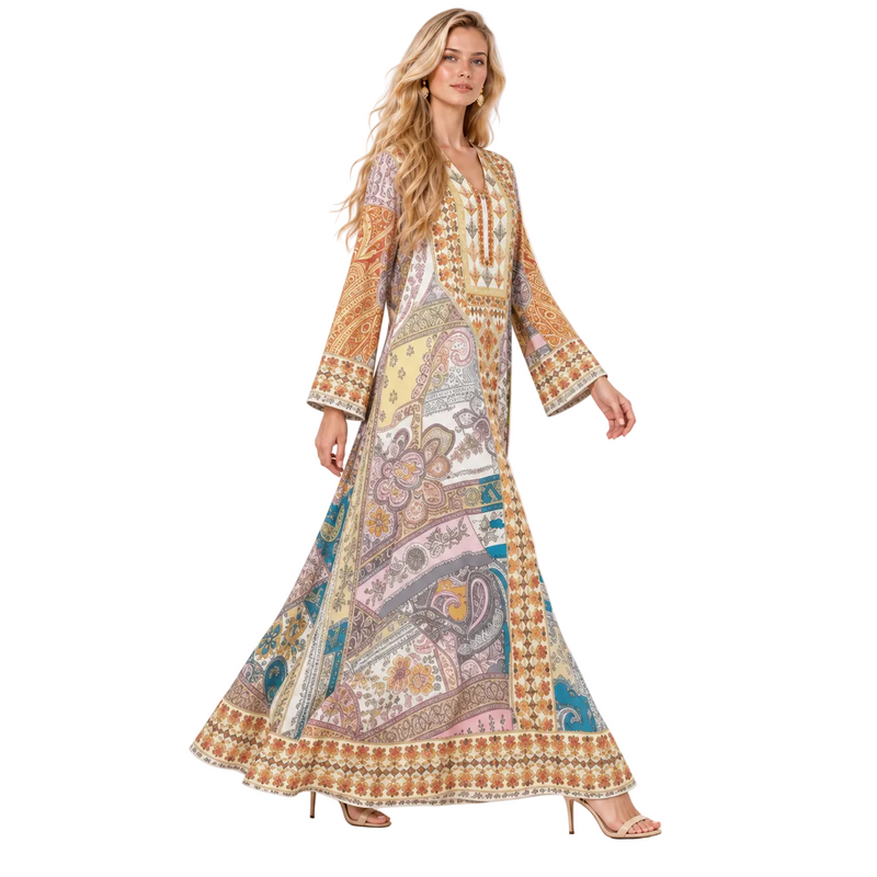 Multicolor Paisley Printed Elegant Gamis Kaftan-2