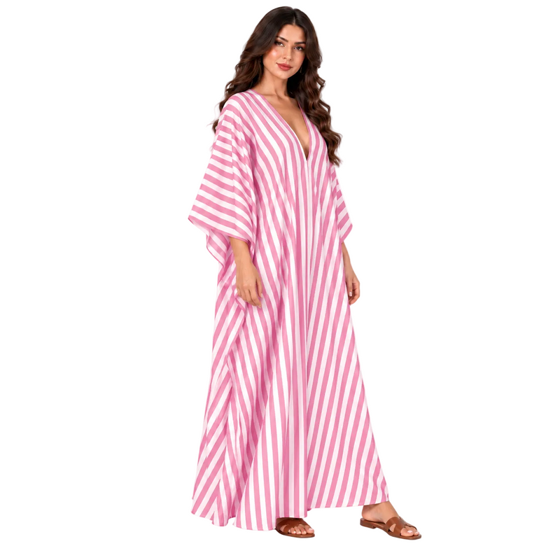 Pink Striped Batwing Sleeve Maxi Kaftan-3
