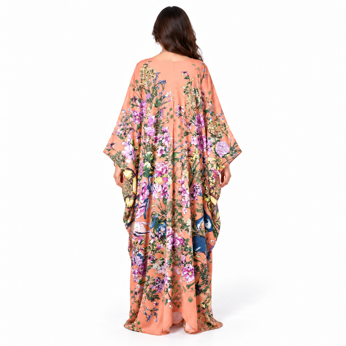Elegant Peach Floral Print Maxi Kaftan-4
