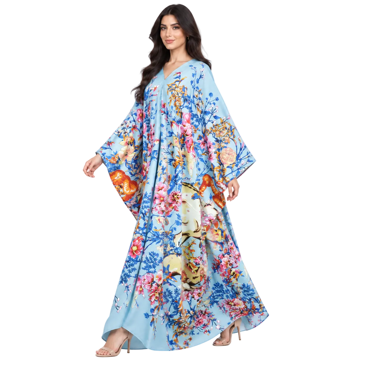 Elegant Sky Blue Floral Print Kaftan-2