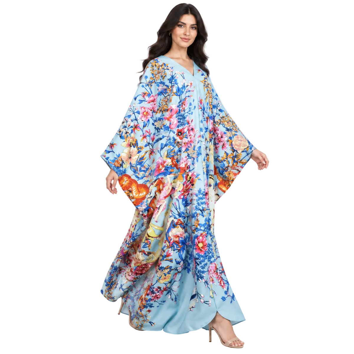 Elegant Sky Blue Floral Print Kaftan-3