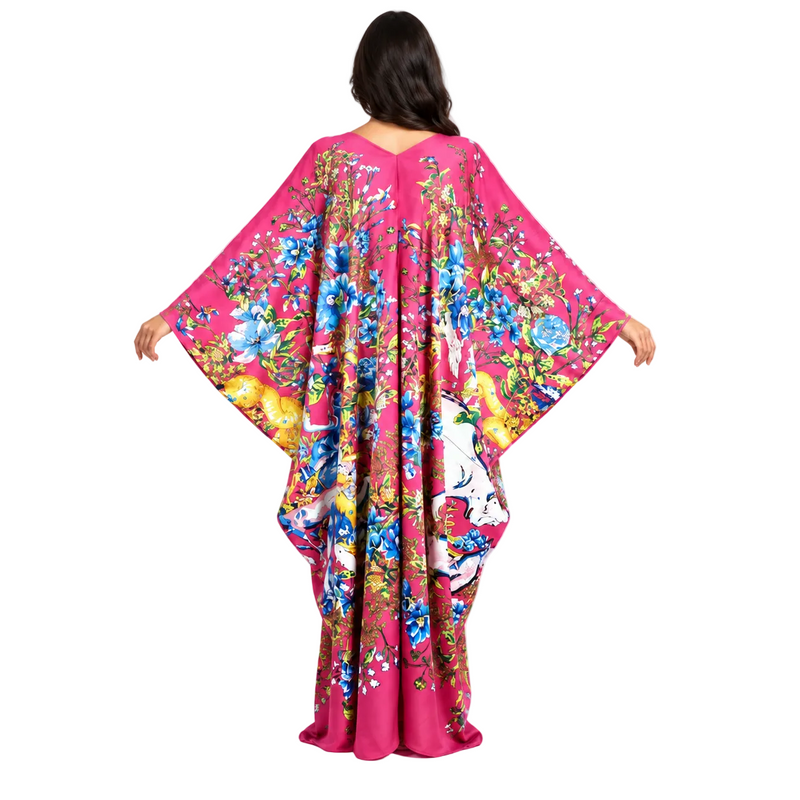 Elegant Fuchsia Floral Print Maxi Kaftan-4
