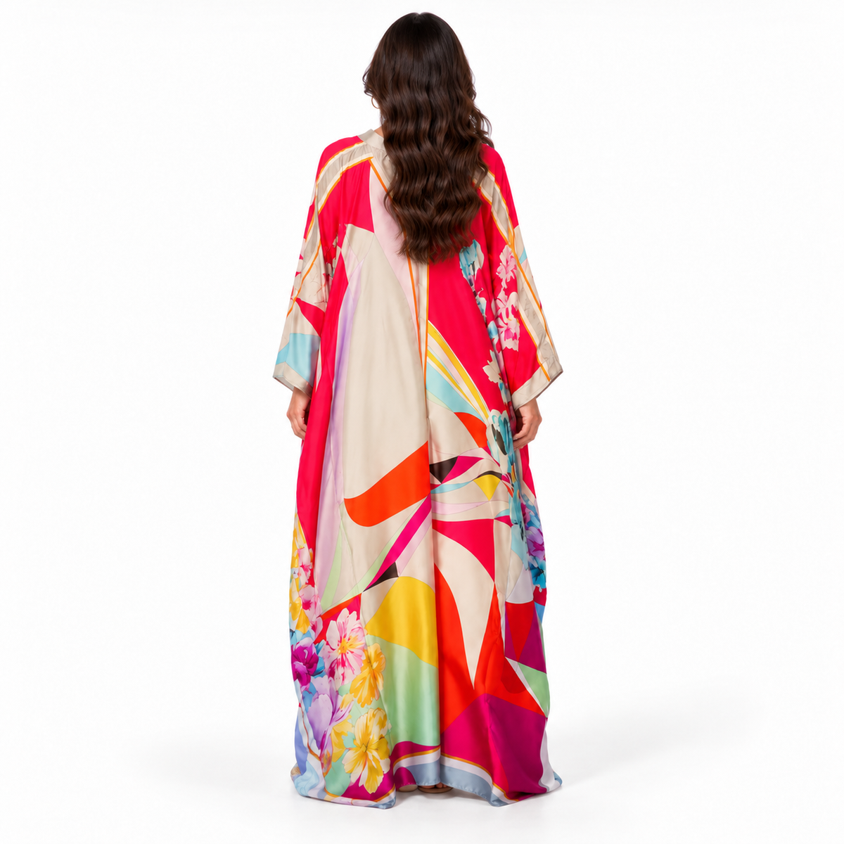 Red Abstract Floral Print Maxi Kaftan-4