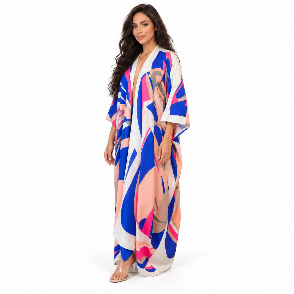 Blue Abstract Print Plus Size Kaftan
