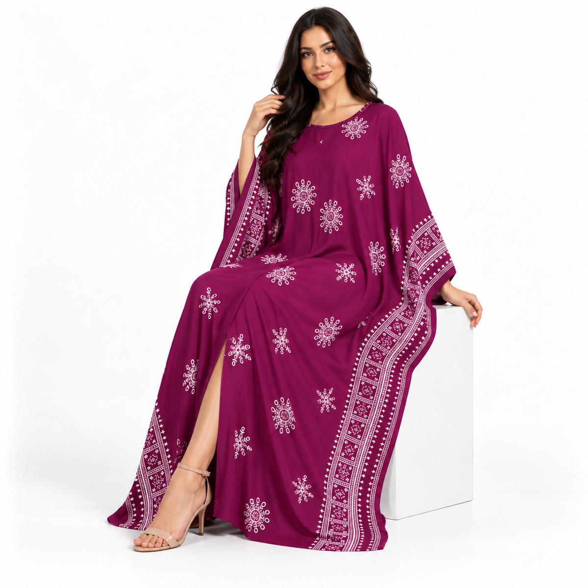 Magenta Embroidered Batwing Luxury Moroccan Kaftan-2