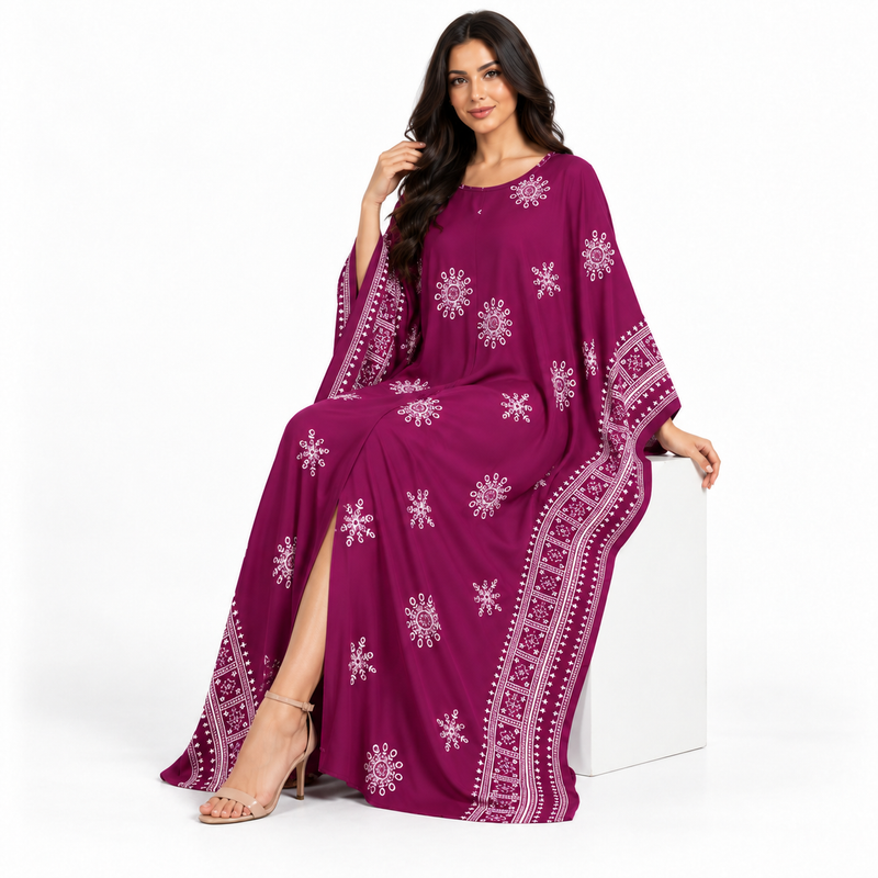 Magenta Embroidered Batwing Luxury Moroccan Kaftan-2