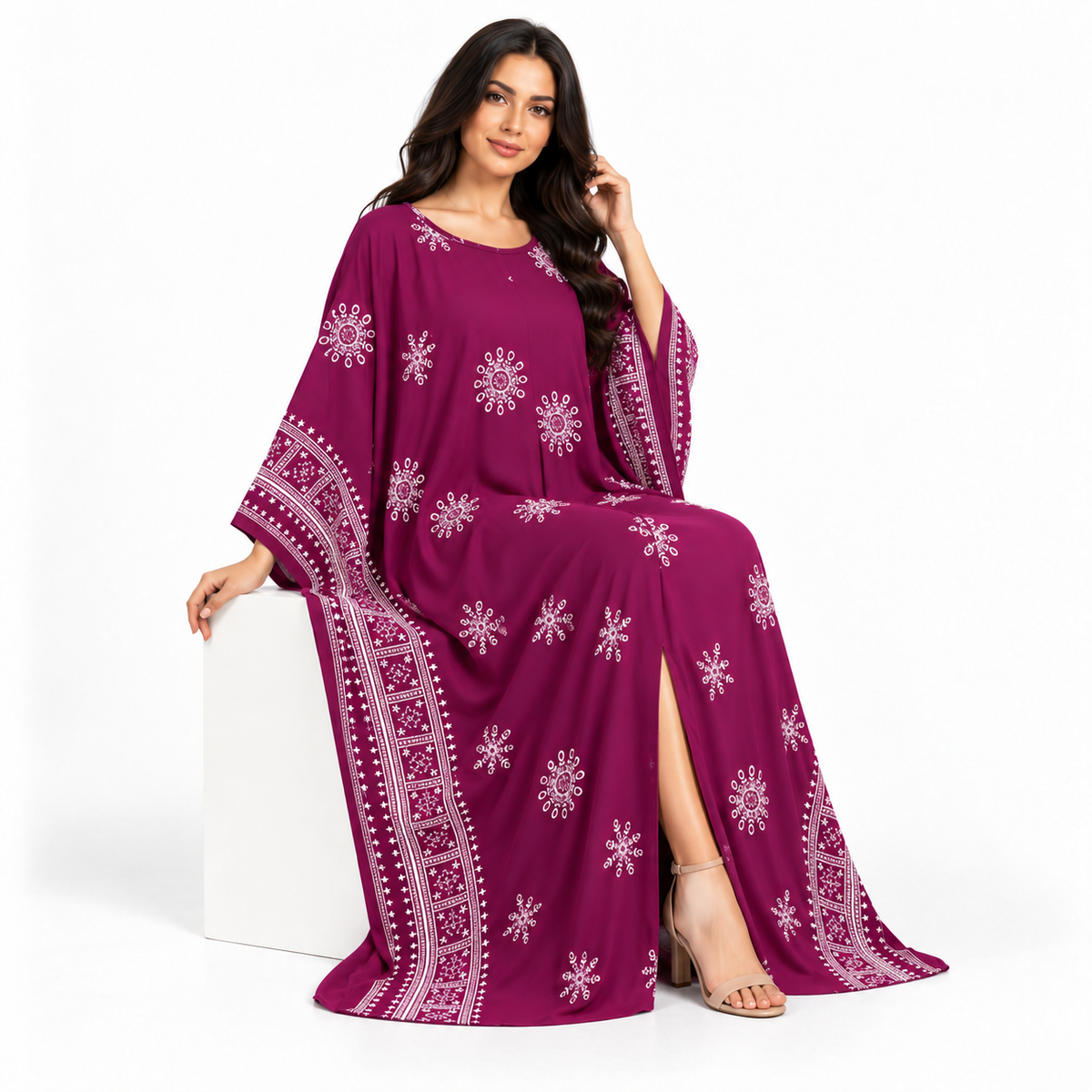 Magenta Embroidered Batwing Luxury Moroccan Kaftan-3