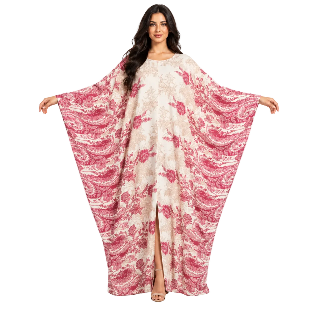 Ivory Pink Floral Printed Luxury Kaftan-1