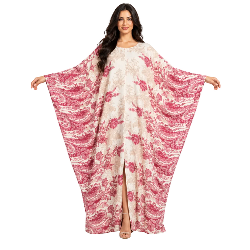 Ivory Pink Floral Printed Luxury Kaftan-1