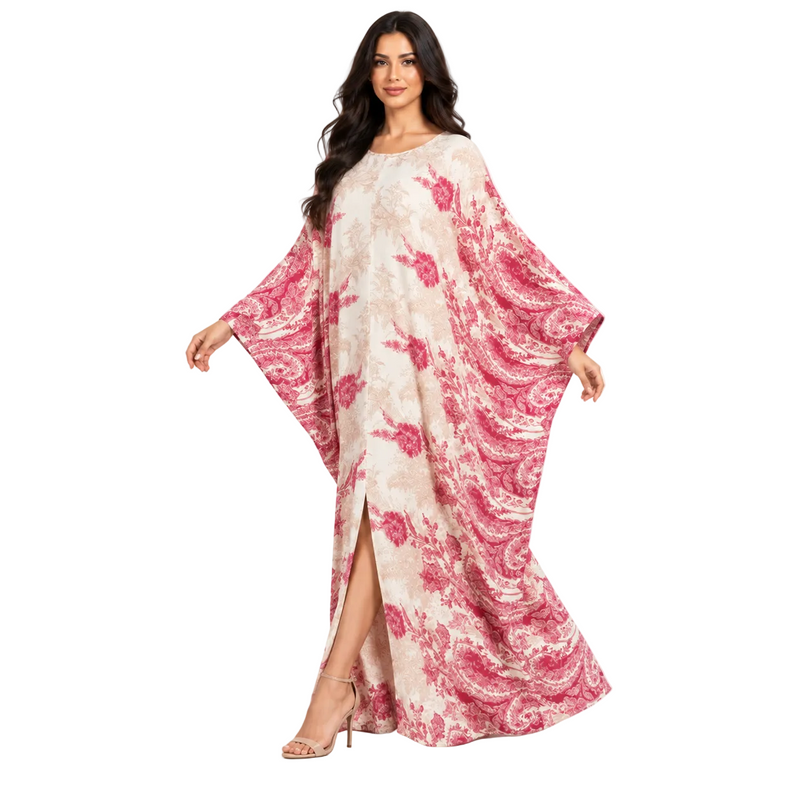 Ivory Pink Floral Printed Luxury Kaftan-3