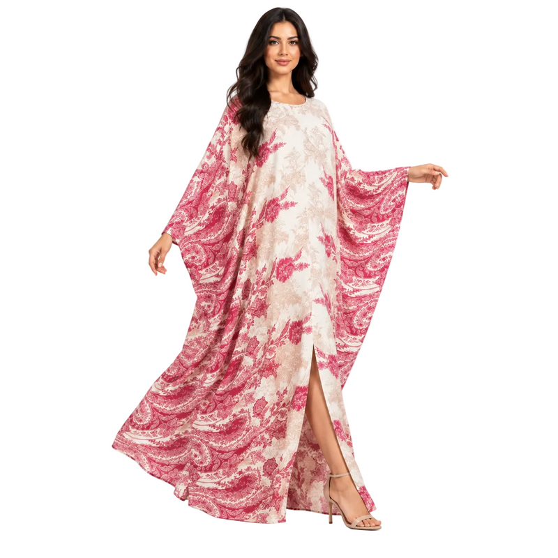 Ivory Pink Floral Printed Luxury Kaftan-2