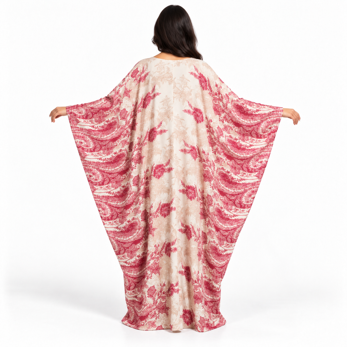 Ivory Pink Floral Printed Luxury Kaftan-4