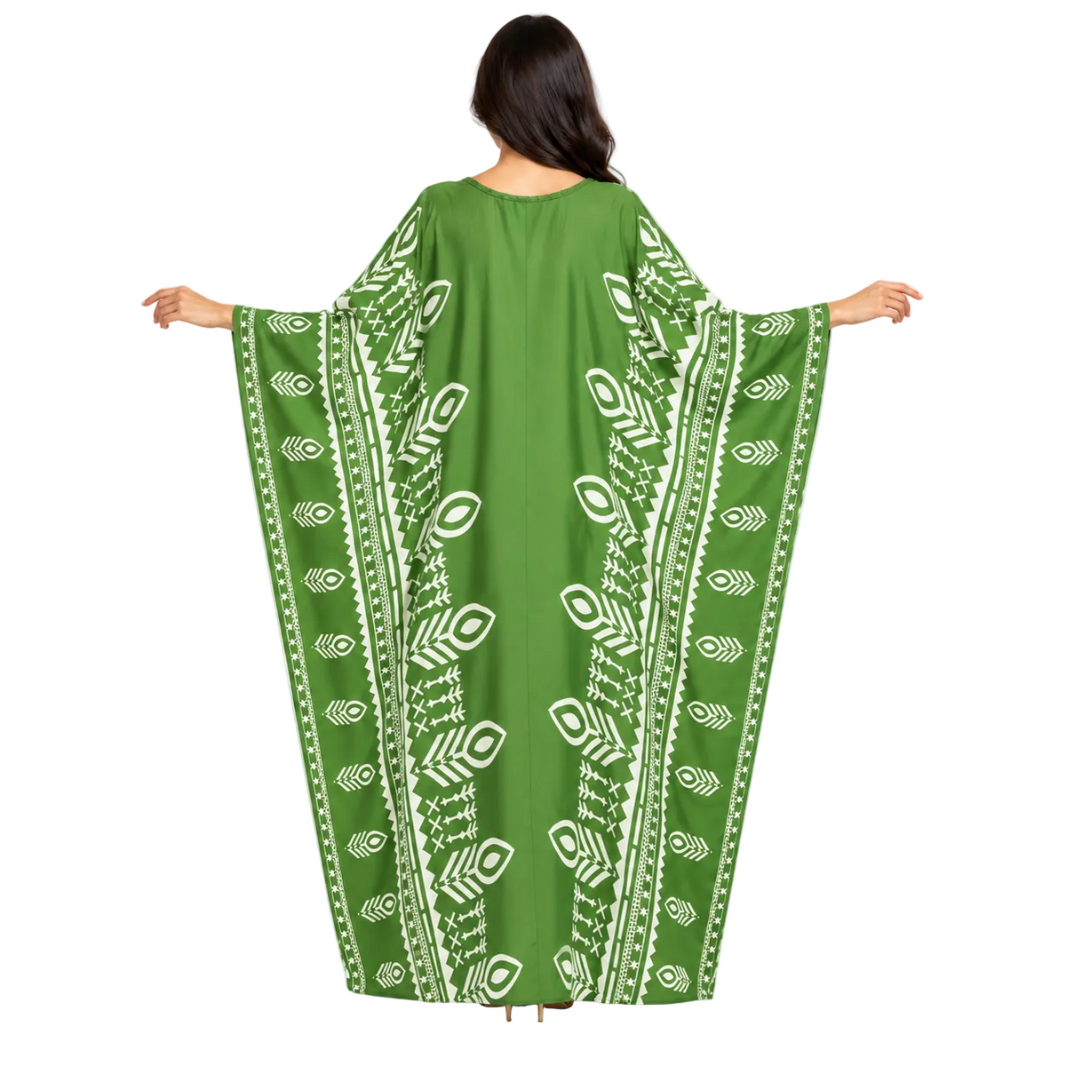 Green Geometric Printed Luxury Batwing Kaftan-4