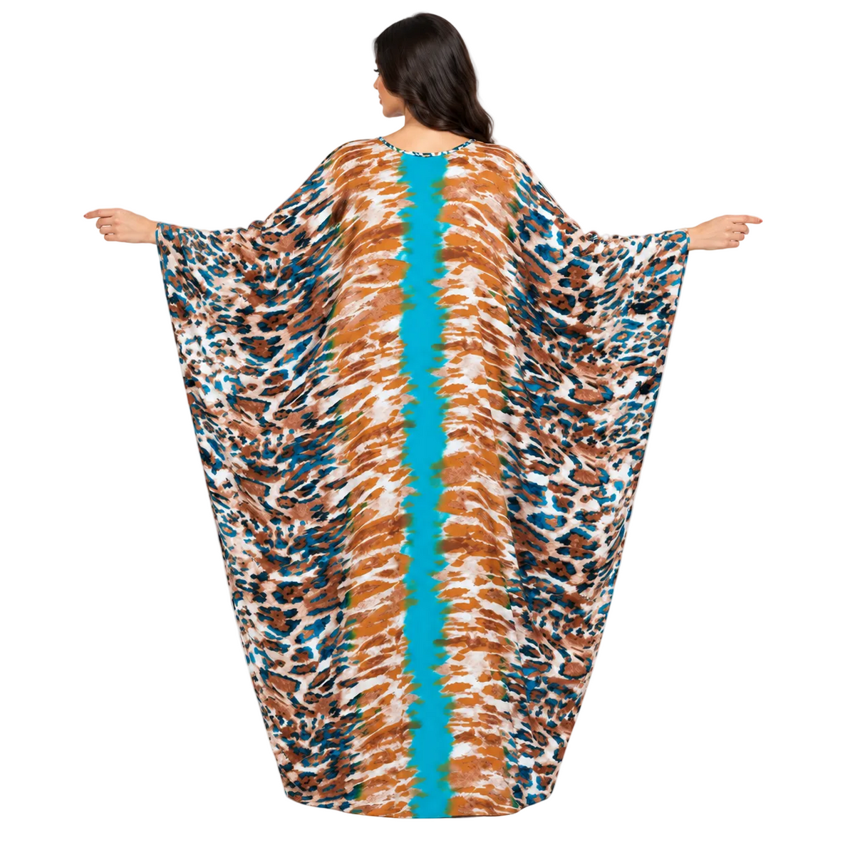 Turquoise Animal Print Luxury Batwing Kaftan-4