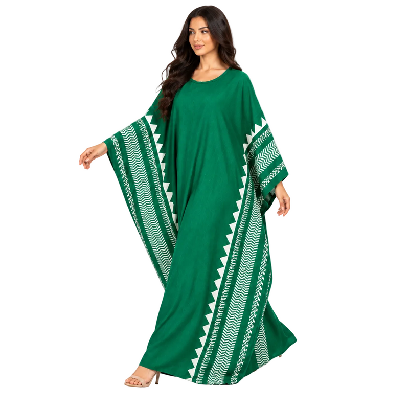 Emerald Green Geometric Printed Luxury Kaftan-3