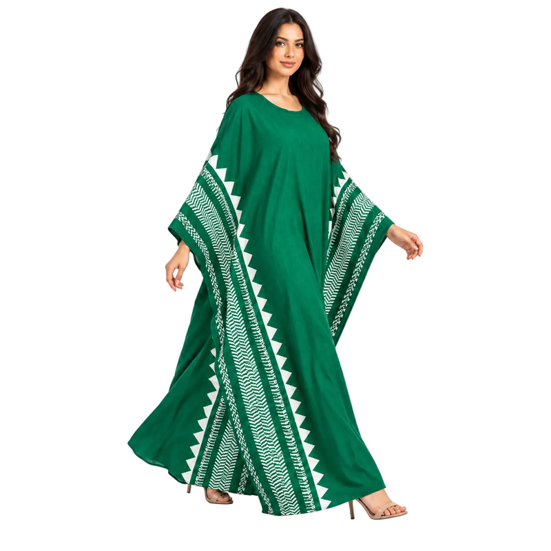 Emerald Green Geometric Printed Luxury Kaftan-2