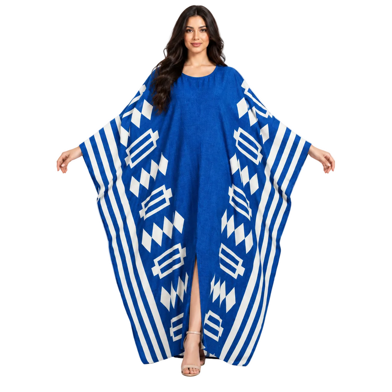 Royal Blue Geometric Printed Luxury Kaftan-1
