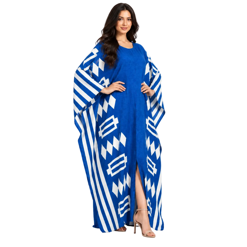 Royal Blue Geometric Printed Luxury Kaftan-3