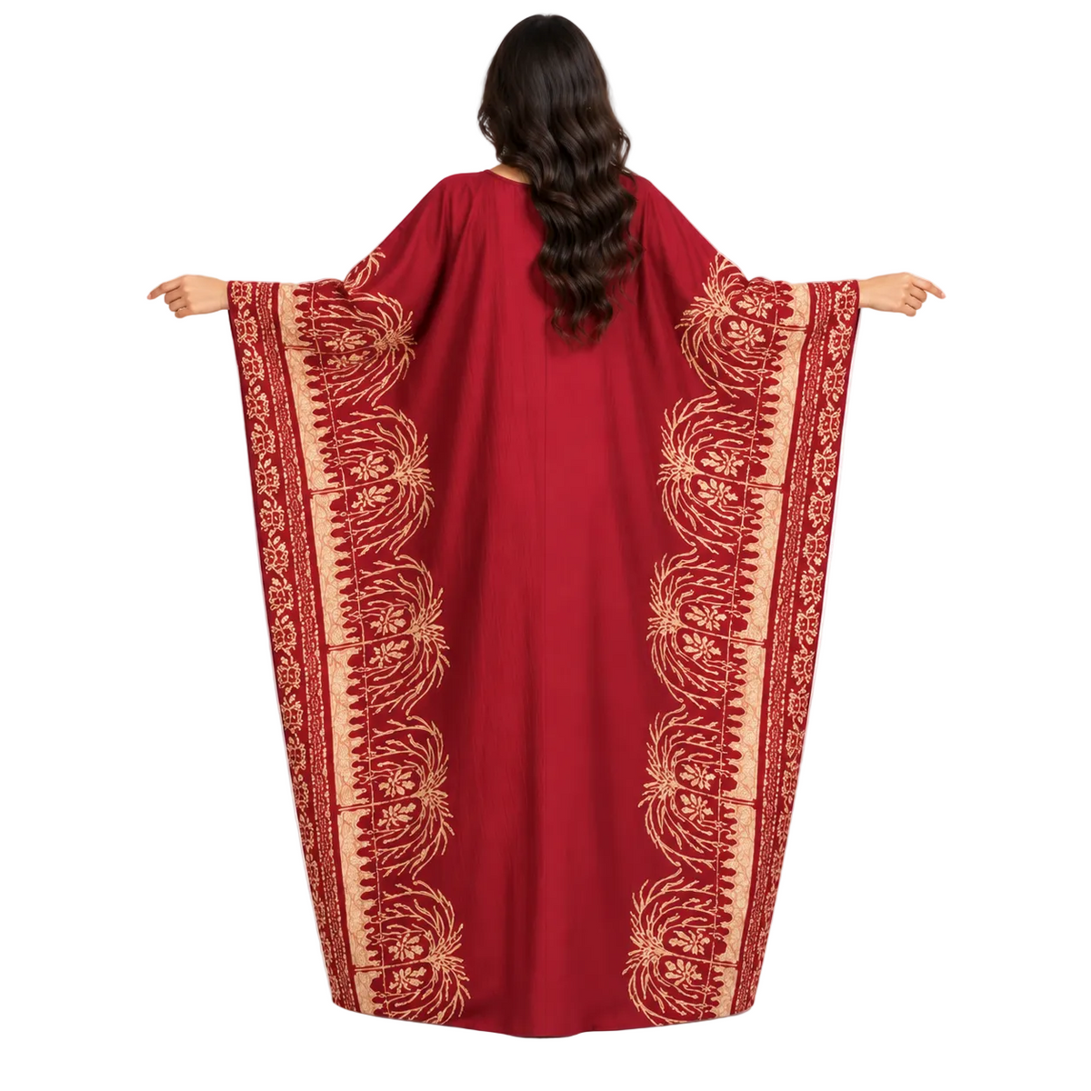 Burgundy Gold Floral Embroidered Luxury Kaftan-4