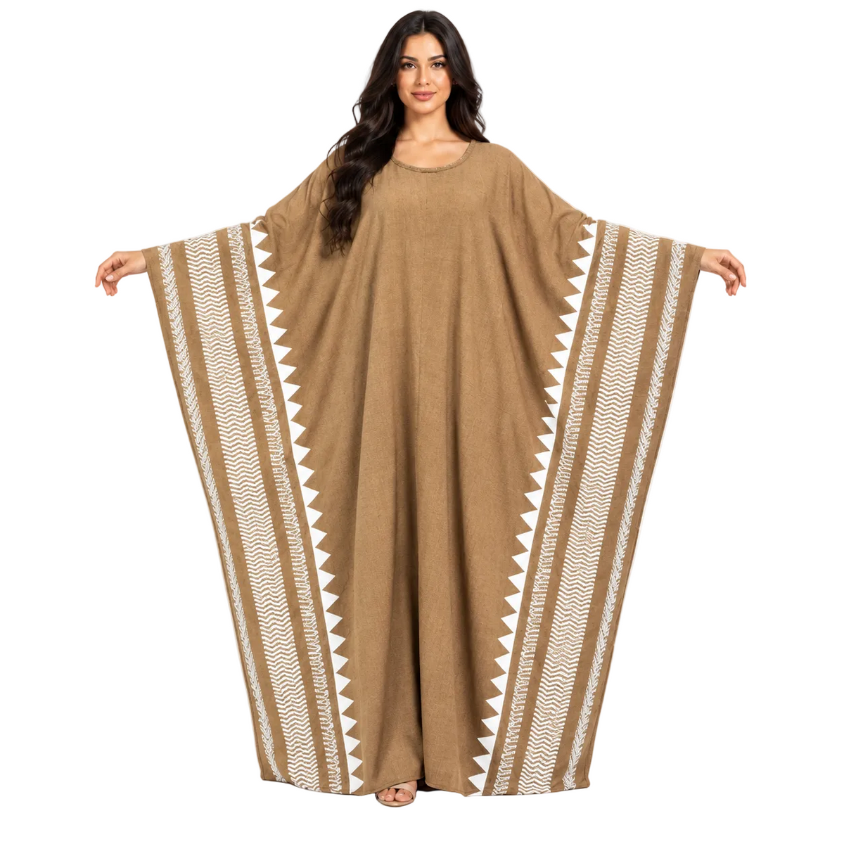 Camel Brown Geometric Printed Luxury Kaftan-1