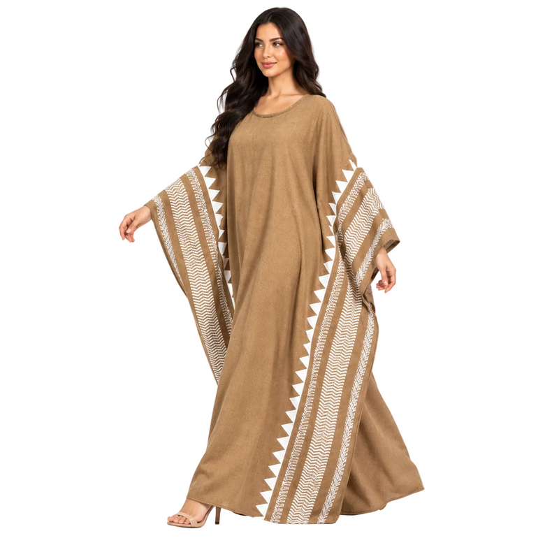 Camel Brown Geometric Printed Luxury Kaftan-3