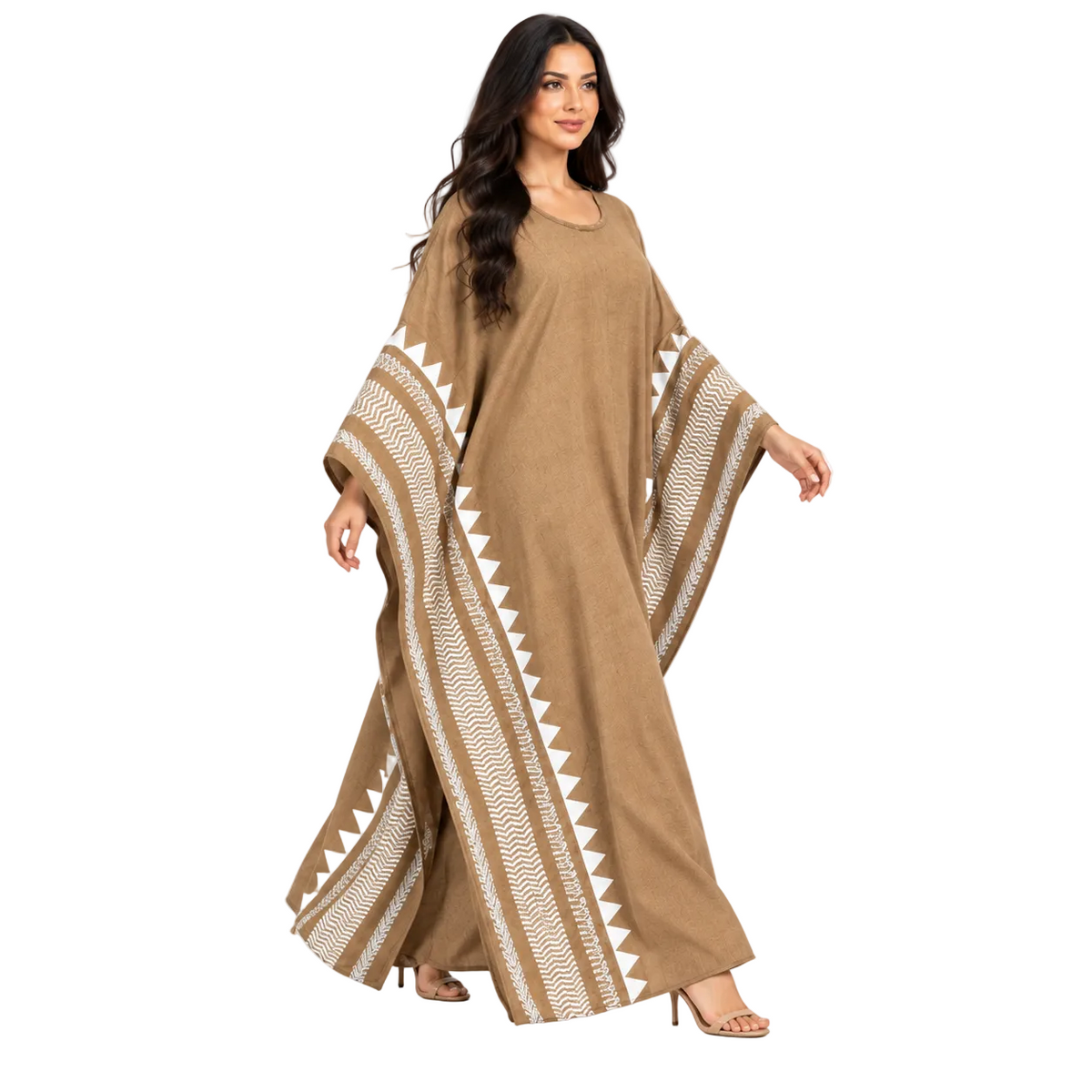 Camel Brown Geometric Printed Luxury Kaftan-2