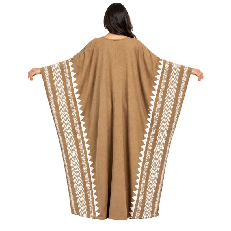 Camel Brown Geometric Printed Luxury Kaftan-4