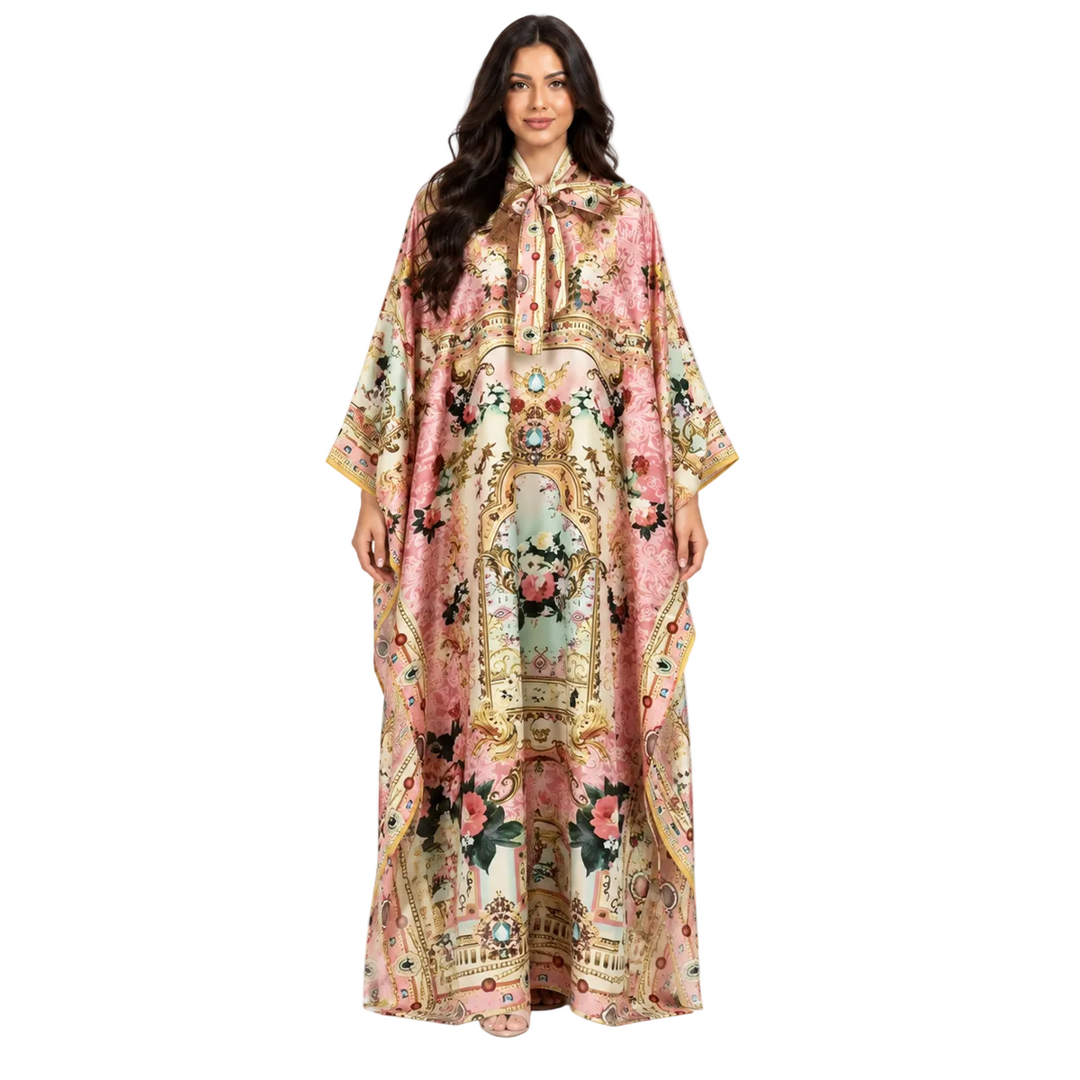 Pink Floral Printed Plus Size Kaftan