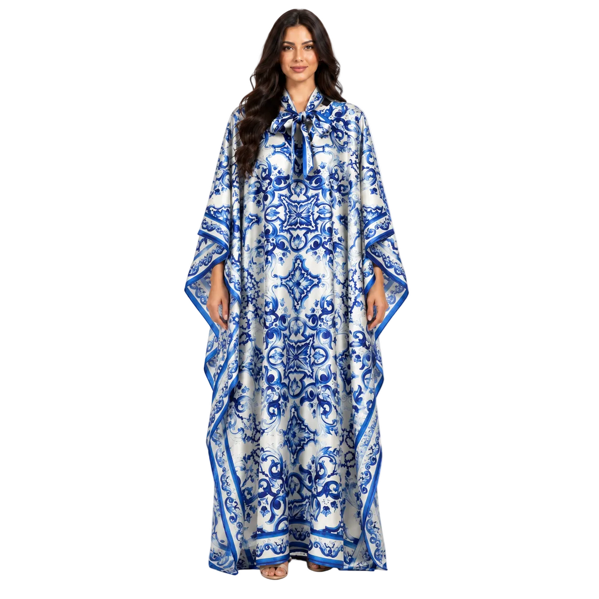Blue Floral Printed Plus Size Kaftan
