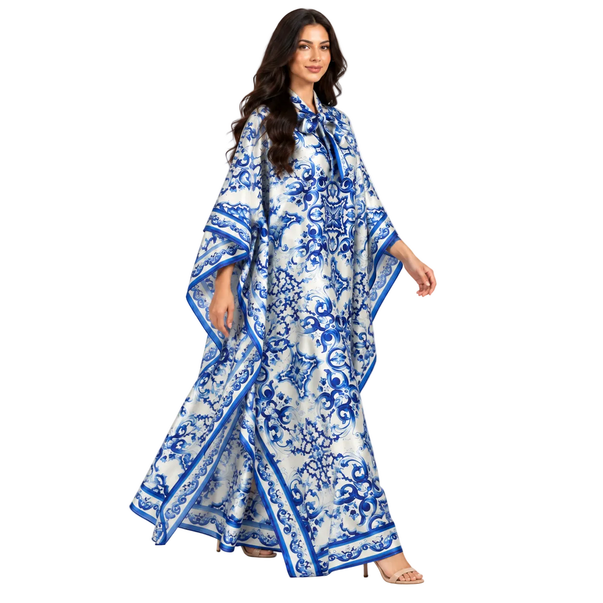 Blue Floral Printed Plus Size Kaftan