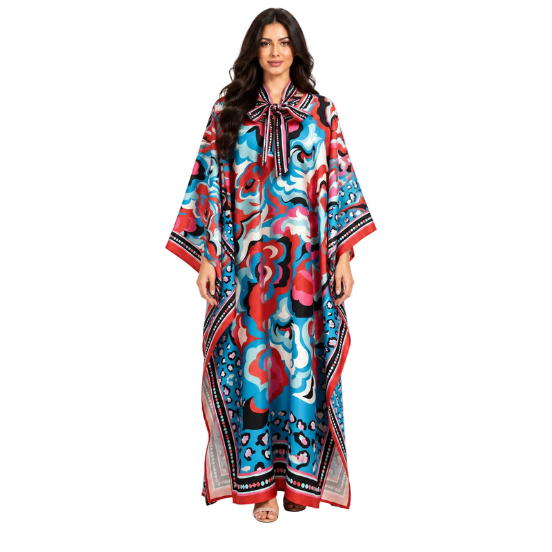 Elegant Multicolor Abstract Floral Satin Kaftan-1
