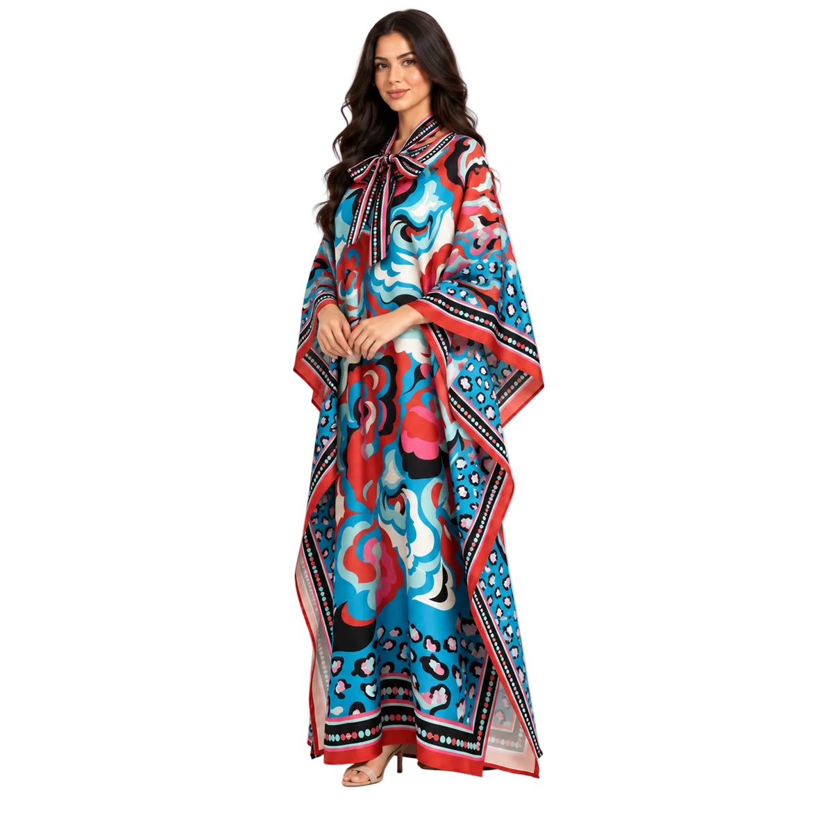 Elegant Multicolor Abstract Floral Satin Kaftan-2