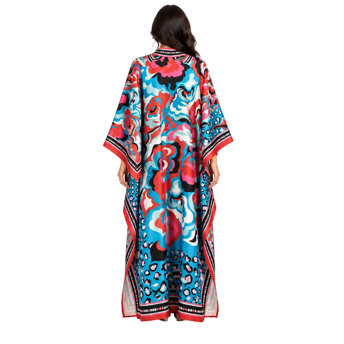 Elegant Multicolor Abstract Floral Satin Kaftan-4