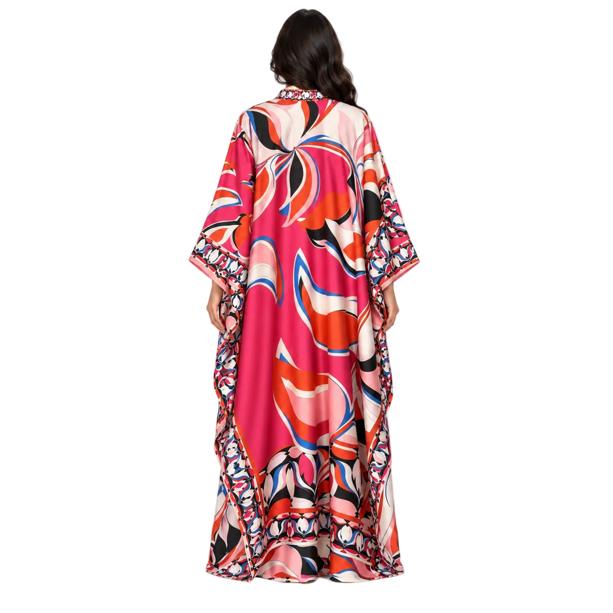 Elegant Pink Abstract Print Satin Kaftan-4