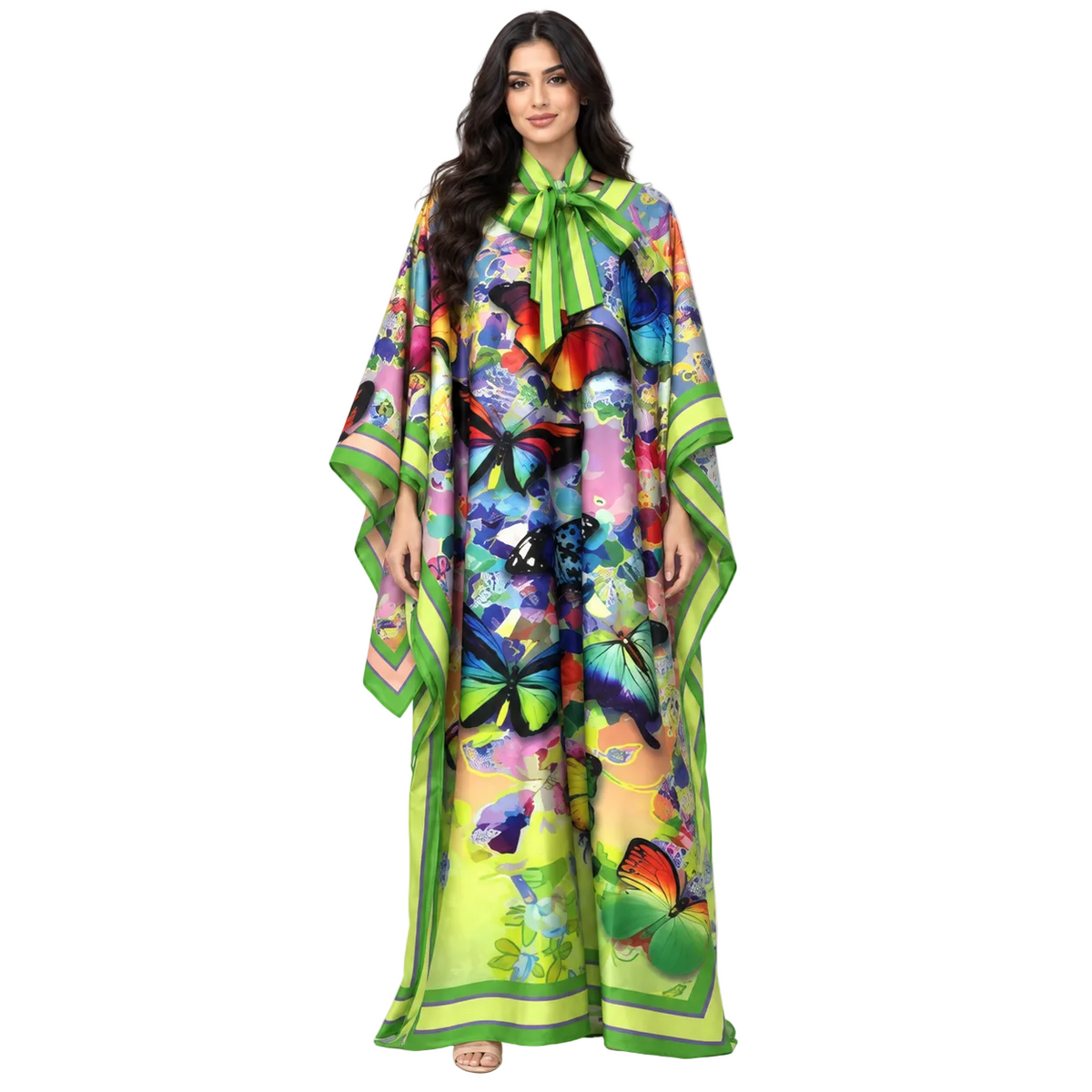Elegant Multicolor Butterfly Print Satin Kaftan-1