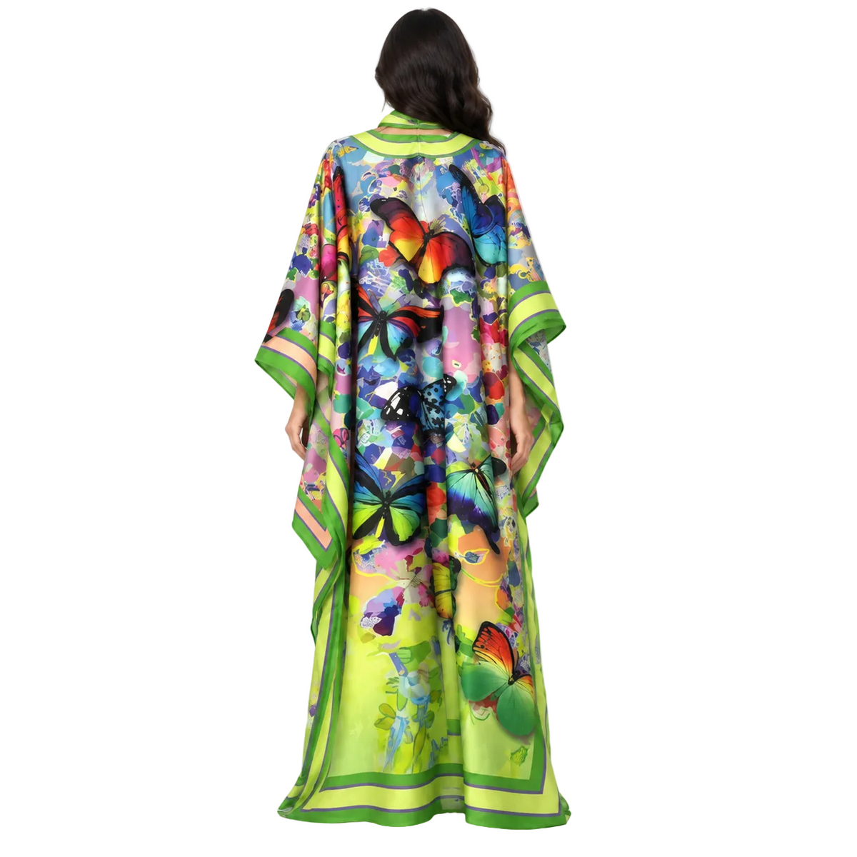 Elegant Multicolor Butterfly Print Satin Kaftan-4