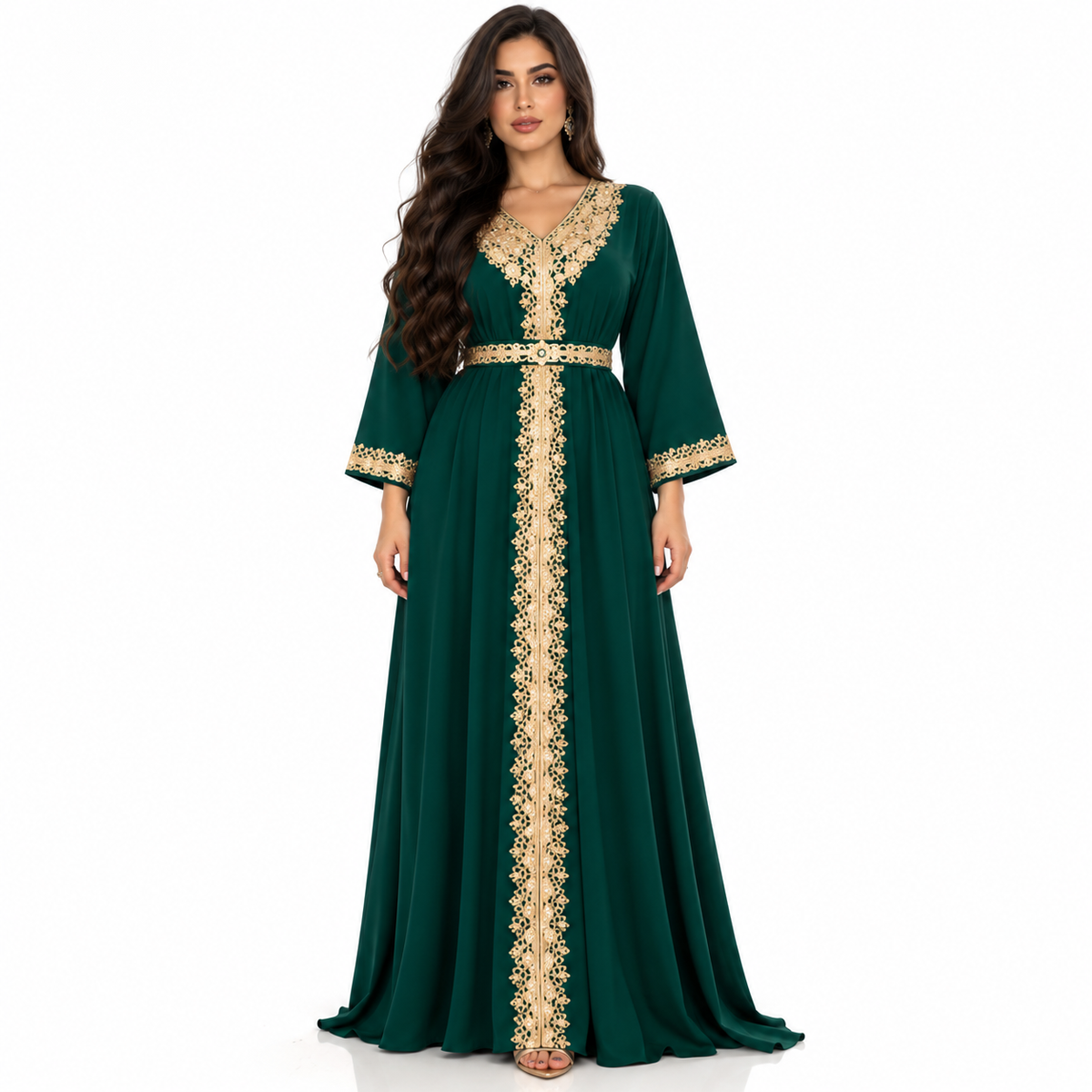Emerald Gold Embroidered Luxury Women’s Kaftan-1