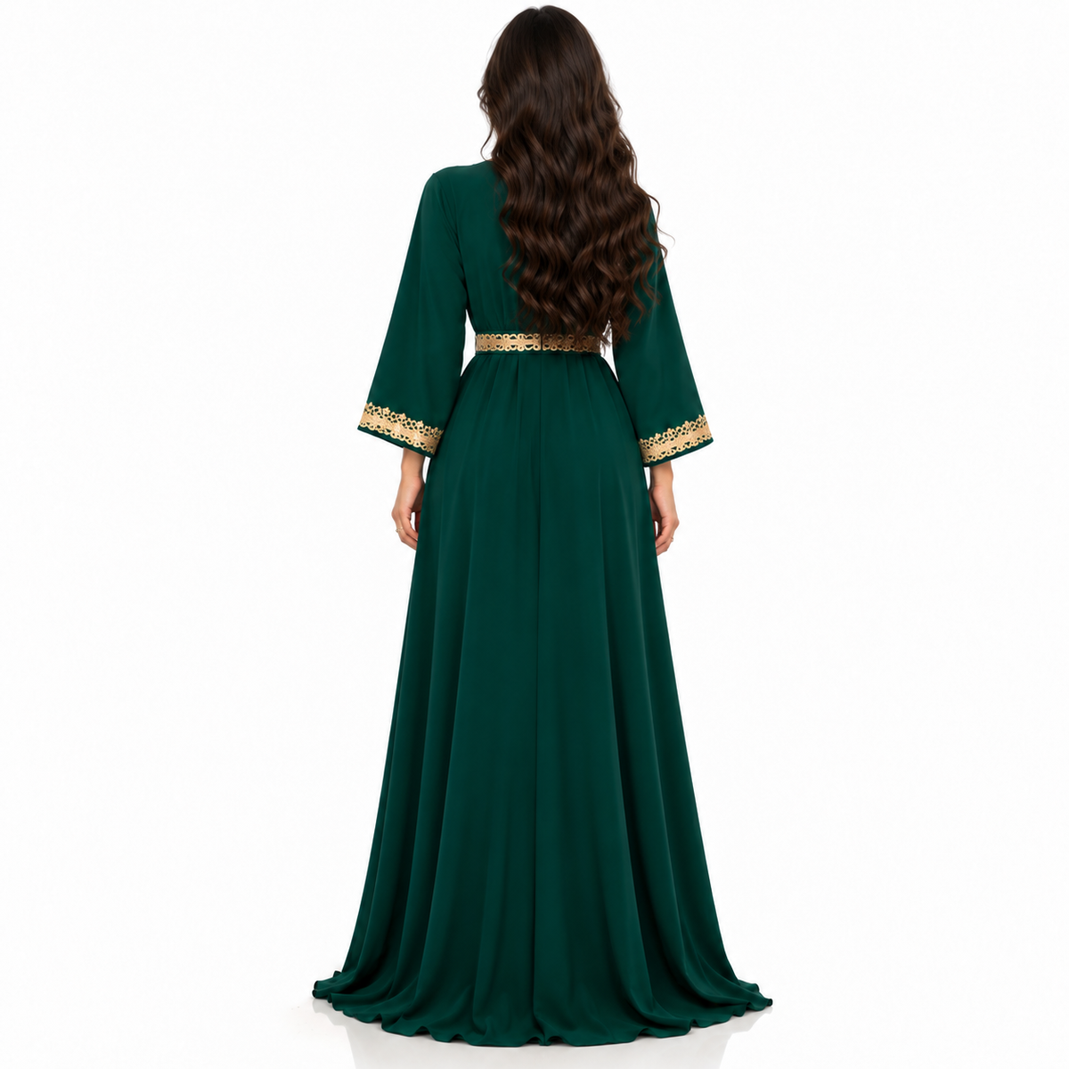 Emerald Gold Embroidered Luxury Women’s Kaftan-4